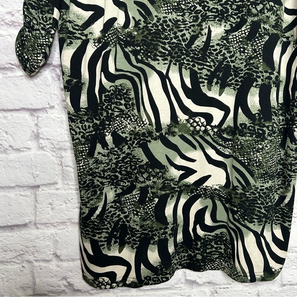 Isle Jacobsen Abstract Animal Print Long Sleeve Jersey Knit Lagenlook Midi Dress - Picture 7 of 13